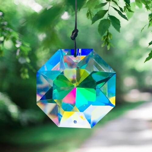 Octagonal Prism Fire Polished AB Color Crystal Chandelier Suncatcher Aurora DIY Garden Car Pendant Wedding Lighting Accessory