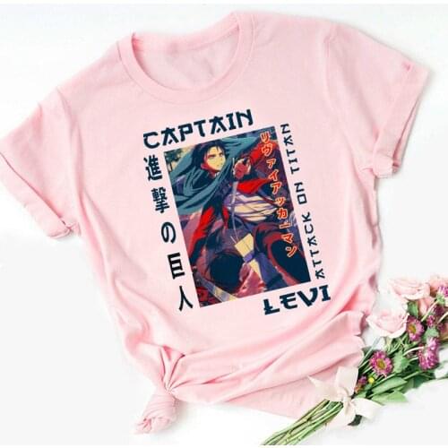 Funny Levi Eren Harajuku Pink Tshirt Hot Japanese Anime Attack on Titan T Shirt Women Kawaii Jiyuu No Tsubasa Graphic Tees