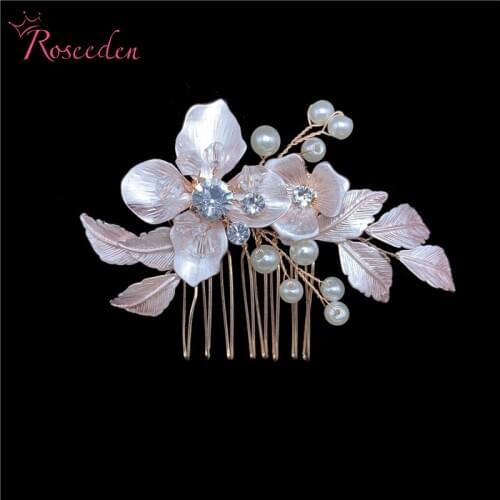 Handmade Bridal Hair Accessories Crystal Peals Wedding Hair Combs Clips Jewelry Women Hair Ornaments Headpieces RE3588