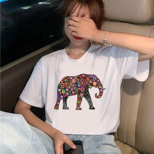 Women T shirt Kawaii Elephant Print Short Sleeve Round Neck Harajuku Ulzzang Female T shirts Korean Female T-shirt