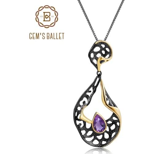 GEMS BALLET 0.86Ct Natural Amethyst Fine Jewelry 925 Sterling Silver Vintage Hollow Element Pendant Necklace for Women Wedding