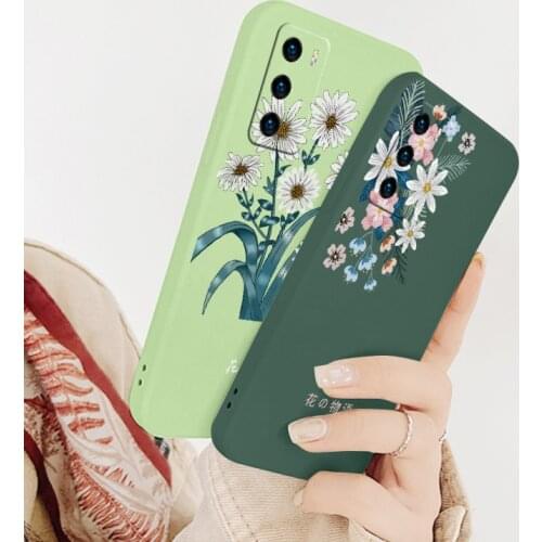 Flower Art Liquid Silicone Case For Huawei P40 P30 P20 Pro Lite Mate 40 30 20 Pro Lite P Smart 2021 Y7A Soft Phone Back Cover