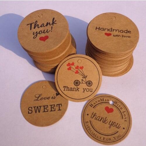 100pcs Brown Kraft Gift Tags Packaging Label DIY round Label Wedding Gift Avors /Cookies Decorative Tag