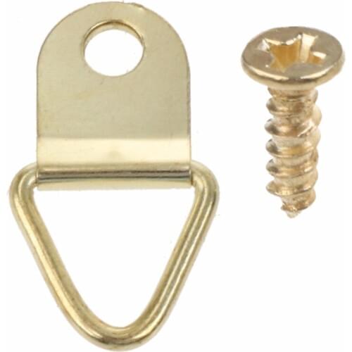 100PCS Gold Small D-Ring Picture Hanger with Screws Frame Triangle Ring Hangers