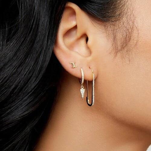 2020 new unique designer paperclip safety pin studs fashion elegant women jewelry gold filled delicate cz earring