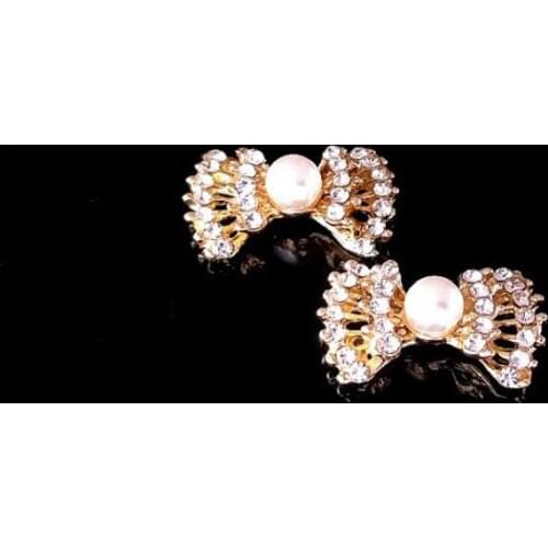 50pcs Bowknot Pear Crystal Rhinestone Jewelry Appliques Metal strass Flatback Wedding Brides Hairpin Hair Clip Invitation Decor