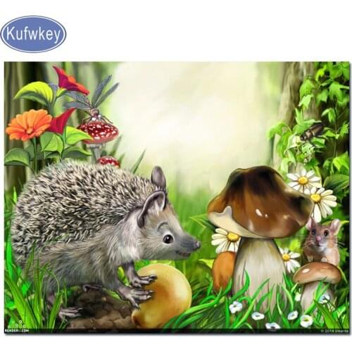 5D DIY Diamond Painting Cross-stitch "hedgehogs&Forest" Crystal Needlework Full Round Diamond Embroidery Paintings Mosaic Decor