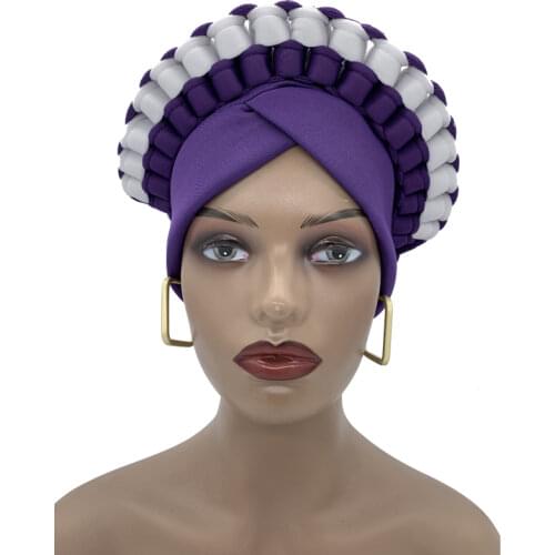 2020 Latest Designs African Accessories Auto Gele Aso Oke Headtie Nigerian Wedding Gele Ready to Wear Turban Head Wraps