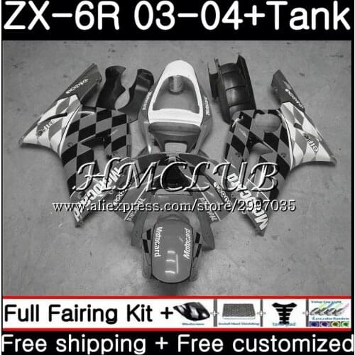 +Tank For KAWASAKI NINJA ZX600 ZX636 ZX-6R 2003 2004 56HC.13 ZX 636 6 R 600CC Grey white ZX-636 ZX6R 03 04 ZX 6R 03 04 Fairing