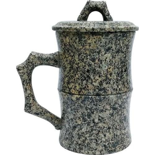 Longevity Bamboo Rhyme Mug Natural Medical Stone Carving Tea Mug Healthy Teacup Coffee Mug