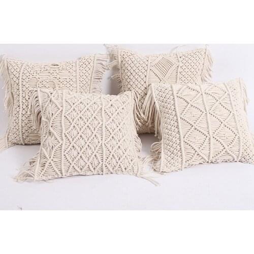 Boho Pillow Case Cotton Linen Macrame Cushion Cover Handwoven Throw Pillow Cover Case Pillowcase Home Sofa Bed Decor 45x45cm