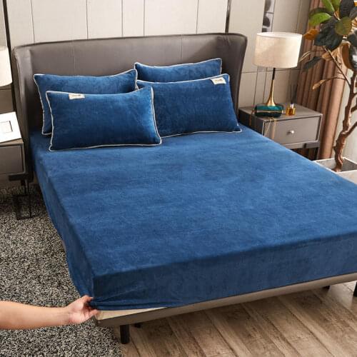 Bonenjoy Flannel Bed Sheet with Elasitc for Winter Soft Warm Blue Color Mattress Covers King Size Coral Fleece Bed Cover180x200