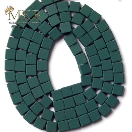 4*4mm Natural Stone Dark Green Hematite Stone Rubber Squar Matte Beads Space Loose Beads For Jewelry Making Diy Bracelet 15"