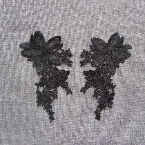 Fashion style black Embroidered Lace Applique Embroidery Sewing on Patches Sewing Fabric Accessories YL258 a pair for sale