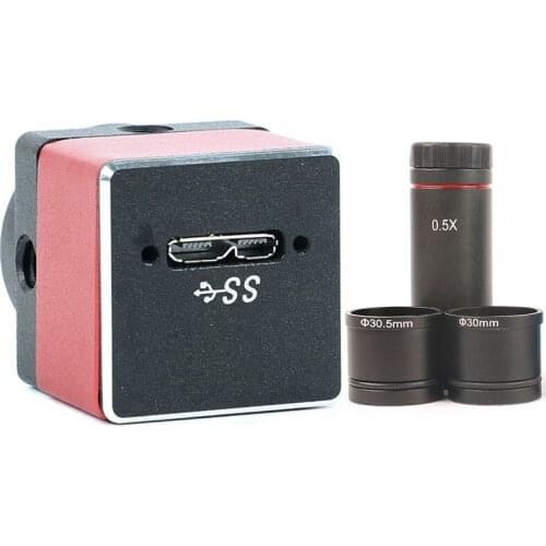 5.0MP Industrial Video Microscope Digital Camera USB3.0 HD Camera + 30mm/30.5mm Ring 0.5X Micro Adapter C-MOUNT Lens