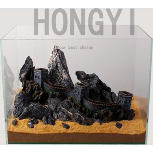HONGYI 1 piece fish tank ornament aquarium landscaping the Great Wall rockery chinese style crafts decoration S L size