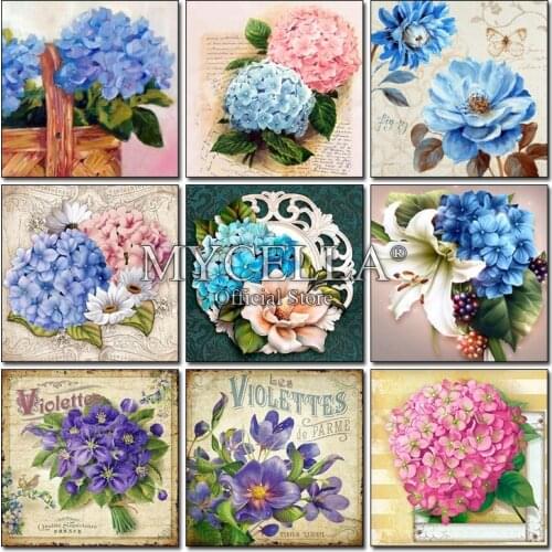 Hydrangea Full Round 5D DIY Diamond Painting Flowers Embroidery Cross Stitch Diamond Mosaic Home Decor Cross Stitch Rhinestone