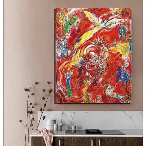HD Print Modular Marc Chagall Picture Canvas Abstract Painting Red Poster Angel Home Decor Wall Art Framework For Living Room