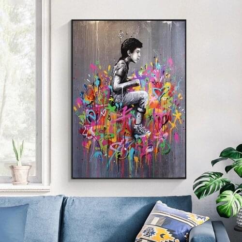 Street Art Banksy A Boy Ride Canvas Paintings Graffiti Posters and Prints Pictures Cuadros for Living Room Decor