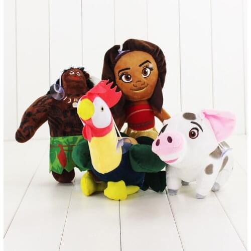 4pcs/lot 17cm Moana Plush Doll Maui Pua Pig Heihei Cock Rooster Soft Stuffed Animal Toy With Sucker gift toy