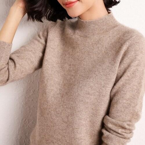 Half high neck cashmere sweater womens pullover short 2021 spring and autumn new solid color long-sleeved sweater knitted top