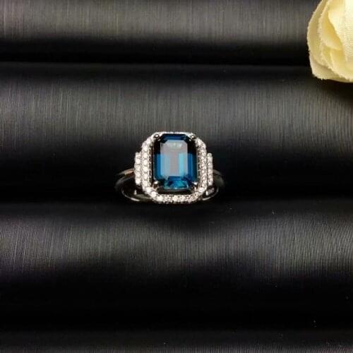 Natural London Blue Topstone Ring 7 * 9mm Rectangular Gem 925 Pure Silver Dike Exquisite Jewelry