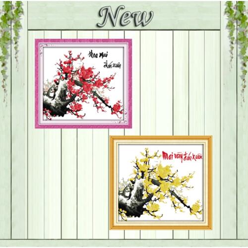 Red plum blossom Yellow flowers painting counted printed on canvas DMC 11CT chinese Cross Stitch kits embroidery needlework Sets