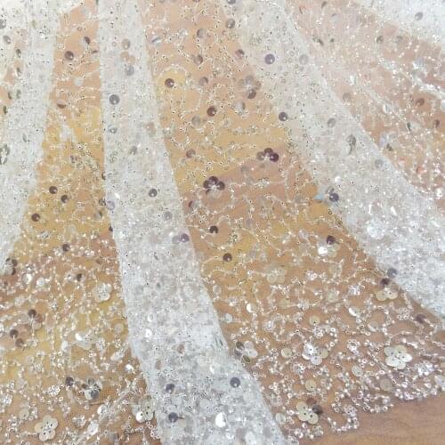 Hot Sale Tulle Lace with Sequin and Beads Off White Color for wedding party