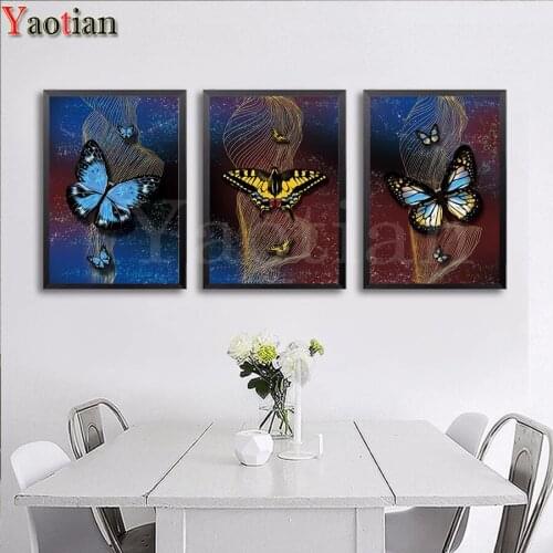 3 Pieces Diamond Painting Abstract Butterfly Cross Stitch Kits Picture Of Rhinestones Diamond Embroidery Sale Decor For Home