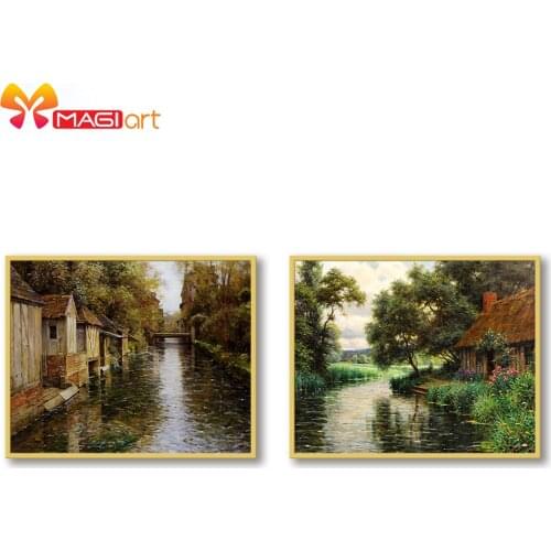 Cross stitch kits Embroidery needlework sets 11CT water soluble Canvas Patterns 14C Full Landscape Creek -NCMS147