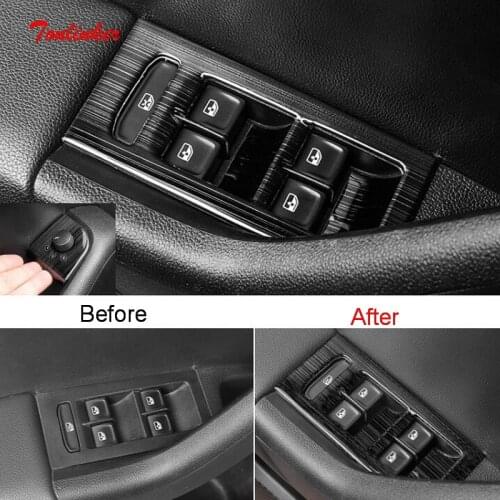 Tonlinker Interior Windows Control Cover sticker for SKODA OCTAVIA/RS 2015-19 Car Styling 8 PCS Stainless steel Cover stickers