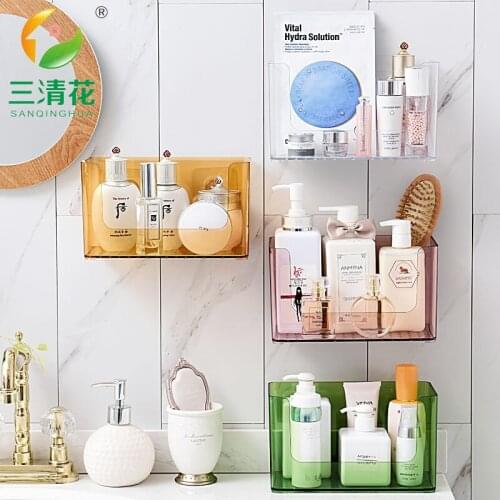 Punch-free Bathroom Storage Box Wall-mounted Cosmetic Storage Box Plastic Transparent Cosmetic Storage Box Bathroom Accessories