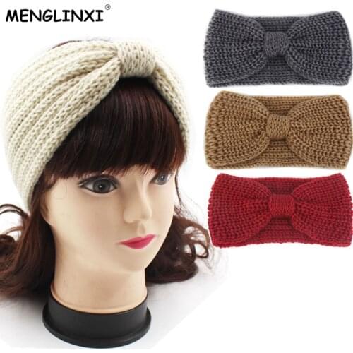 2019 New Bowknot Knitted Headband Women Winter Warmer Ear Headwear Girls European Solid Turban Fashion Lady Hair Band Head Wrap