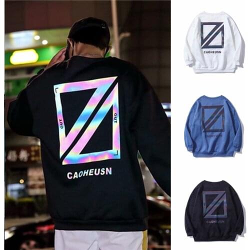 Autumn and winter sweater loose and velvet trendy brand hip-hop reflective jacket Korean style trend wild fashion couple outfit