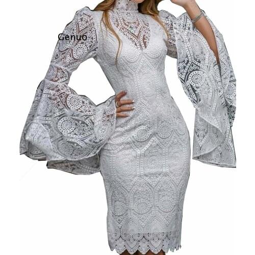 White Dress Women Midi Dress for Women Long Sleeve Bodycon Sexy Dress Lace Party Dresses for Women Femme Robe Vestidos