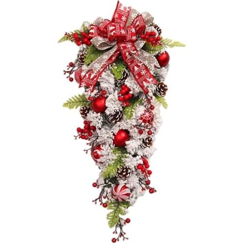 Christmas Swag Artificial Lovely Teardrop Decor Door Swag for Home Christmas Ornaments Photography Props Festival Decor