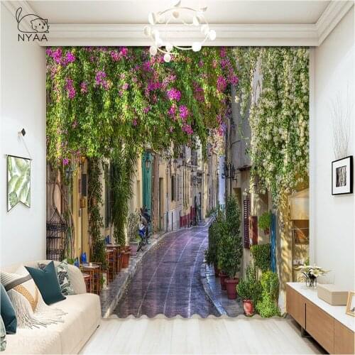Fancy Flower Decorated Narrow Sunny Street Curtain Floral Room Curtains Printed Curtains To The Living Room Green Micro Shading