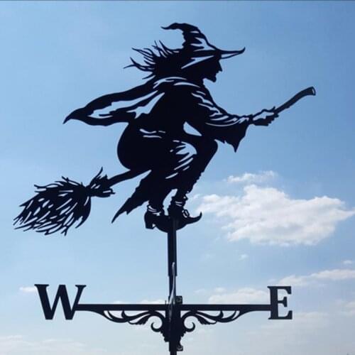 Iron Witch Shape Weathervane Fence Mount Weather Vane Farm Stake 30'' Tall