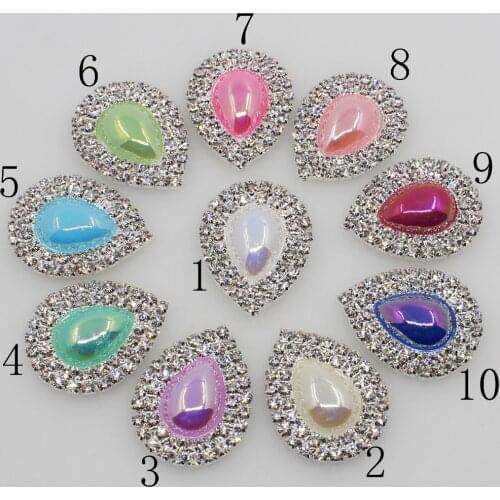 Water Drop10pc 25*32mm AB color pearl Double row crystal button silver Wedding crafts clothing decorate DIY brooch scrapbooking
