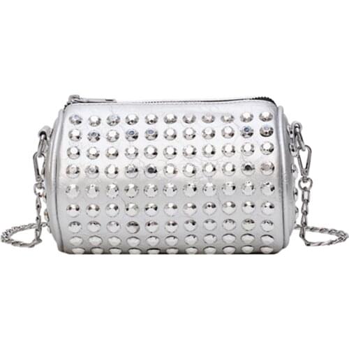 Women Bag Leather Barrel shaped handbags Rivet Fashion Design Shoulder bags For Women Messenger Bags drum pillow Bucket bag