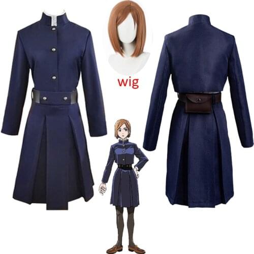 Anime Jujutsu Kaisen Costume for Women Full Set Kugisaki Notara Cosplay Costume Wig Waist Bag Dress Halloween Christmas Party