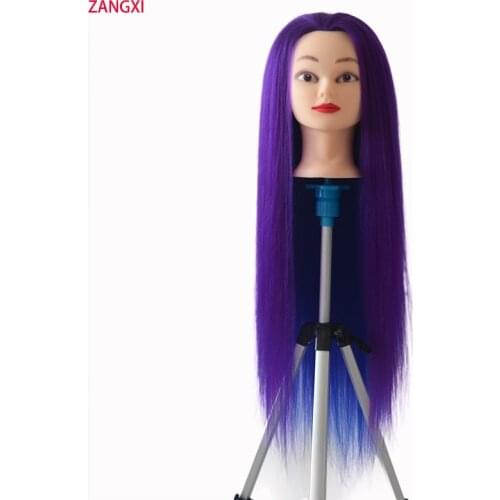 Female 28" Colorful Hair Head Training Mannequins For Hairdressing Practise Hairstyles Head Training Dummy Dolls With Free Clamp
