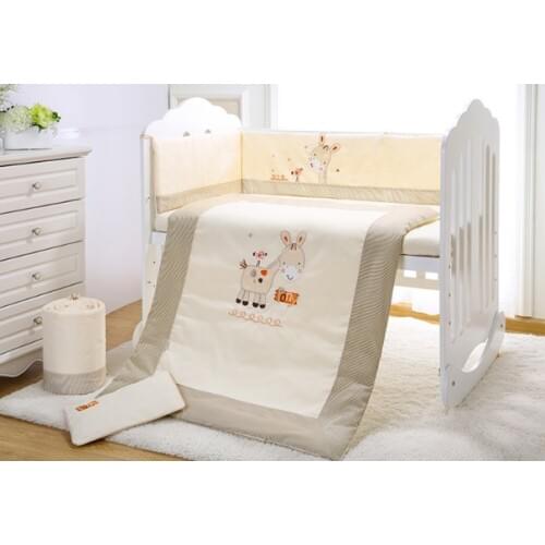 Promotion! 7PCS embroidered Crib Bedding Baby Bedding Set Chevron Baby Nursery Crib Bumper ,(2bumper+duvet+sheet+pillow)