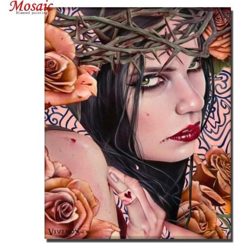 Full square round diamond 5D DIY Gothic diamond painting Crown of Thorns Woman embroidery cross stitch 3D home decoration gift