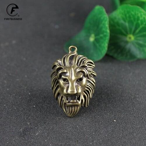 Brass Punk Rock Lion Head Keychains Pendant Jewelry Handmade Copper Pendant Animal Instruments Lucky Home Decorations Avoid Evil