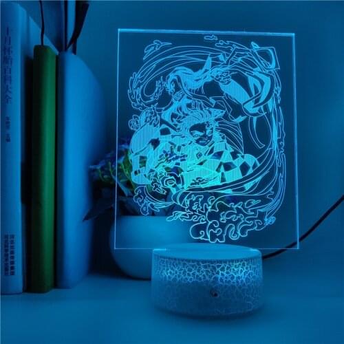 Kids 3D Night Light Demon Slayer Desk Lamps Anime Nightlight Childrens Birthday Gift Party Home Hotel Decor Bluetooth Base