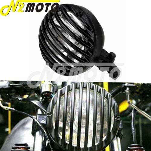 Motorcycle H4 12V 60/55W Black High/Low Beam Headlight For Chopper Bobber Cafe Racer Cruiser Custom Retro Grille Headlamp