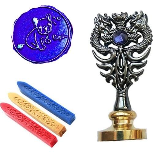 Custom Wax Seal Stamp Kit Dog picture Metal Dragon Handle Gift Wine Package Wedding Invitations Card Envelope Seal Stamp