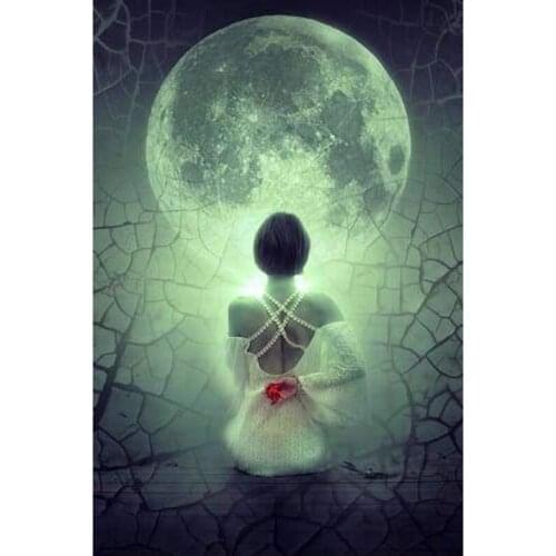 Glymg 5d Diamond Craft Painting Painting Kits For Adults Diy Diamond Embroidery Moonlight Romance Angel Diamond Wall Arts Decor