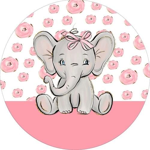 Round circle background pink baby shower backdrop watercolor cute elaphant girl kids birthday Party decor table Covers YY-643